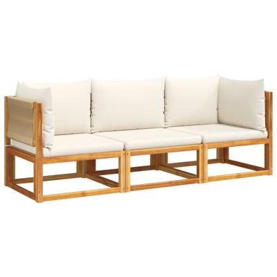 3-delige Loungeset met kussens massief acaciahout - thumbnail
