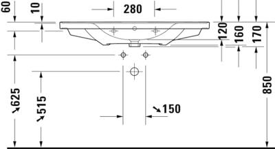 Wastafel Duravit D-Neo Met Overloop Kraanvlak Zonder Kraangat 100.5 cm Hoogglans Wit Duravit - thumbnail