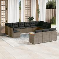 13-delige Loungeset met kussens poly rattan grijs - thumbnail