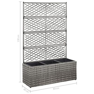 Latwerkplantenbak verhoogd met potten 83x30x130 cm rattan grijs Latwerkplantenbak verhoogd met potten 83x30x130 cm rattan grijs