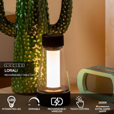 Lucide LORALI - Oplaadbare Tafellamp Binnen/Buiten - Accu/Batterij - Ø 7,7 cm - LED Dimb. - 1x1,2W 2600K/3000K - IP44 - Zwart