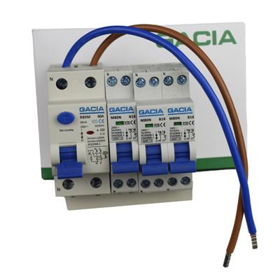 GACIA combiset aardlekschakelaar 30mA 3 installatieautomaten 16A 1p+n B16 inclusief aansluitdraden