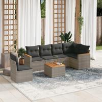 7-delige Loungeset met kussens poly rattan grijs - thumbnail