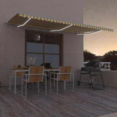 Luifel automatisch met LED en windsensor 600x350 cm geel en wit Luifel automatisch met LED en windsensor 600x350 cm geel en wit