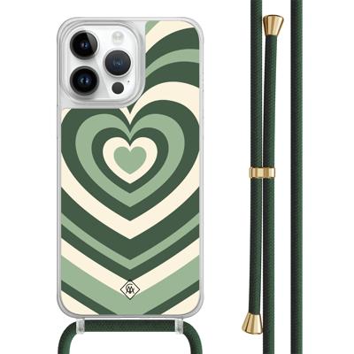 iPhone 13 Pro Max hoesje met groen koord - Hart swirl groen