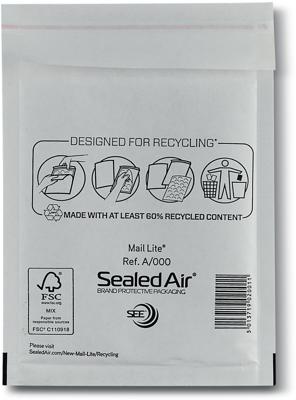 Mail Lite luchtkussenenveloppen, wit, A/000, 110 x 160 mm, doos van 200 stuks