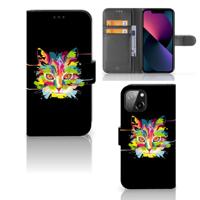 Apple iPhone 13 Leuk Hoesje Cat Color | Portemonnee hoesje - thumbnail
