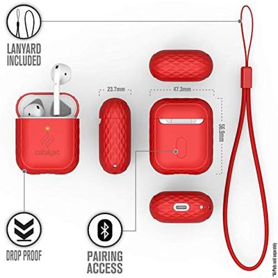 Catalyst Lanyard Case voor AirPods 1 en 2 - Siliconen hoes voor AirPods-case, inclusief koord, hoogglanzende oppervlakteafwerking met extra grip, compatibel met draadloos opladen - Rood