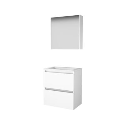Basic-Line Comfort 39 Badkamermeubelset - Ondiep - 60 x 39 cm - Greeploos - 2 Lades - Acryl Wastafel - 1 Kraangat - Spiegelkast - Ice White