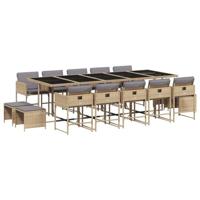 15-delige Tuinset met kussens poly rattan gemengd beige - thumbnail