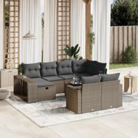 10-delige Loungeset met kussens poly rattan lichtgrijs - thumbnail