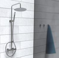 JAVA douchesysteem met thermostatische mengkraan, chroom supervlakke hoofddouche met antikalk nozzles, hoofddouhe: Ø approx. 25 cm handdouche met antikalk nozzles, maat: (b x l): ca. 3cm x 22 cm - thumbnail