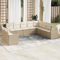 10-delige Loungeset met kussens poly rattan beige - thumbnail