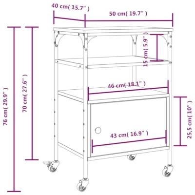 Printerkastje 3-laags 50x40x76 cm bewerkt hout grijs sonoma