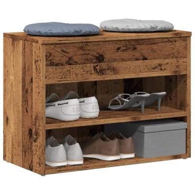 VidaXL Schoenenbank 60x30x45 cm bewerkt hout oud houtkleurig VidaXL Schoenenbank 60x30x45 cm bewerkt hout oud houtkleurig