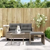 3-delige Loungeset met kussens poly rattan grijs - thumbnail