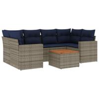 7-delige Loungeset met kussens poly rattan grijs - thumbnail