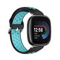 By Qubix - Compatible met Fitbit Versa 3 & 4 / Sense 1 & 2 - Sport editie - Large - Zwart + blauw - Compatible fitbit bandje - thumbnail