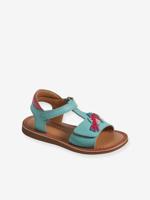 Leren sandalen met klittenband kinderen kleutercollectie turquoiseblauw - thumbnail