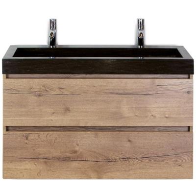 Maxx XL Badmeubelset 100 cm - Natuur Eiken - Wastafel Lucca 2 Kraangaten