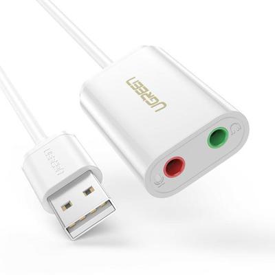 UGREEN 30143 USB-kabel USB 2.0 USB-A stekker, Jackplug-bus 3,5 mm, Jackplug-bus 3,5 mm Wit