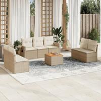8-delige Loungeset met kussens poly rattan beige - thumbnail