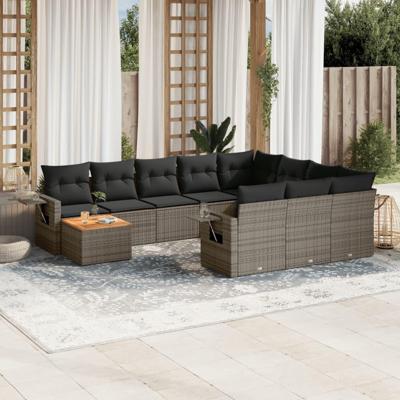 11-delige Loungeset met kussens poly rattan grijs