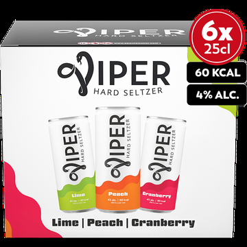 Viper Hard Seltzer Peach, Cranberry, Lime Mixpack 6x250ML bij Jumbo