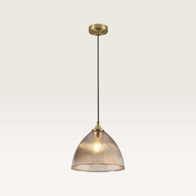 Hanglamp Ciotola ambra pendente - Koepelvormige bol van geribbeld amberkleurig glas en metalen gouden drager - Zonder lichtbron