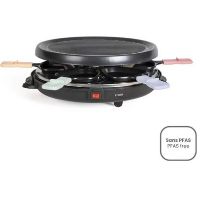 Racletteapparaat voor 6 personen - LIVOO - DOC207P - 800W - 6 personen - Uitneembare grilldeur - 6 spatels en 6 fonduepannen