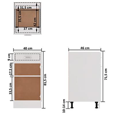 Onderkast met lade Lyon 40x46x81,5 cm bewerkt hout wit