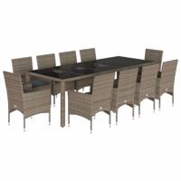 11-delige Tuinset met kussens poly rattan en glas grijs - thumbnail