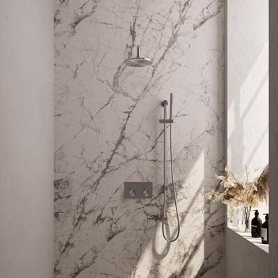 Brauer Brushed Edition Thermostatische Regendoucheset Inbouw - Hoofddouche 20 cm - Gebogen Wandarm - Met Drukknoppen - Handdouche Staaf - Doucheslang - Geintegreerde Glijstang - Rvs