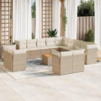 14-delige Loungeset met kussens poly rattan beige - thumbnail