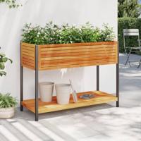 Plantenbak met schap 110x45x80 cm massief acaciahout en staal - thumbnail