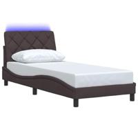 Bedframe met LED zonder matras 80x200 cm stof donkerbruin - thumbnail