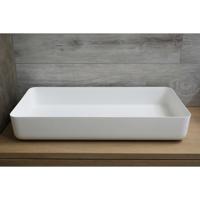 Waskom Opbouw Rechthoekig Luca Sanitair 80x40x13,5 cm Solid Surface Mat Wit - thumbnail