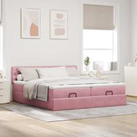 Ottoman bed met matrassen en LED's 160x200cm fluweel roze - thumbnail