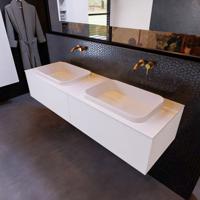 Badkamermeubelset Mondiaz Erin 150 cm met 2 Lades met RIDGE Wastafel Dubbel Talc Zonder Kraangaten Greeploos Mat Carrara - thumbnail