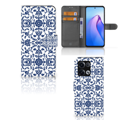 OPPO Reno8 Pro Hoesje Flower Blue | Portemonnee hoesje OPPO Reno8 Pro Hoesje Flower Blue | Portemonnee hoesje