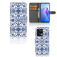 OPPO Reno8 Pro Hoesje Flower Blue | Portemonnee hoesje - thumbnail
