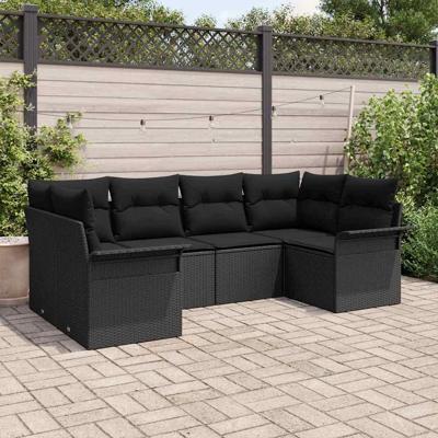 Tuinbankenset met kussen 6 pcs Zwart poly rattan