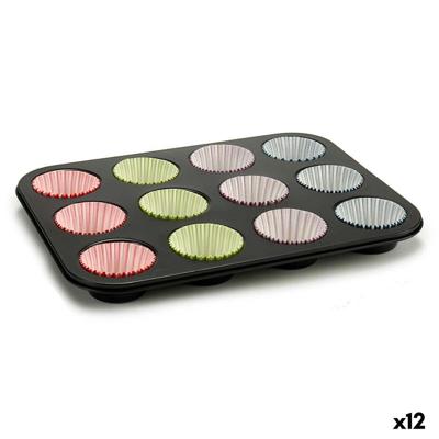 Bakplaat voor Muffins Kinvara Blauw Zwart Rood Groen Paars Multicolour 7 x 7 x 3 cm 35 x 3 x 26,5 cm Ovenschaal (12 Stuks)
