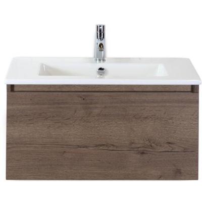 Frozen Badmeubelset 80 cm - Greeplijst in Kleur - Tabacco - Keramische Wastafel Wit 1 Kraangat