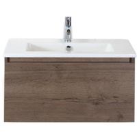 Frozen Badmeubelset 80 cm - Greeplijst in Kleur - Tabacco - Keramische Wastafel Wit 1 Kraangat - thumbnail
