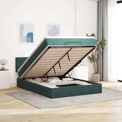 Ottoman bed met matras en LED's 140x200cm fluweel donkergroen