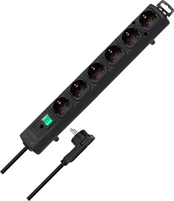 Brennenstuhl Comfort-Line Plus stekkerdoos met platte stekker 6-voudig zwart 2m H05VV-F 3G1,5 - 1153300100