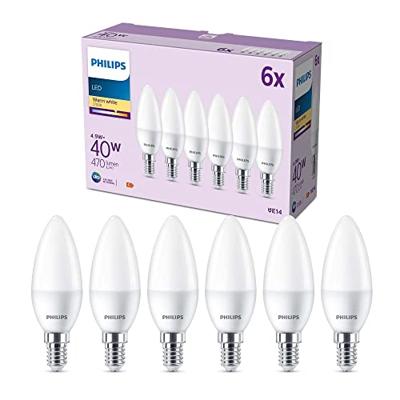 Philips LED 9290035411 LED-lamp Energielabel F (A - G) E14 Kaars 4.9 W = 40 W Warmwit (Ø x l) 35 mm x 106 mm 6 stuk(s)