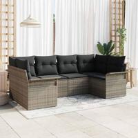 Tuinbankenset met kussen 6 pcs Grijs poly rattan - thumbnail