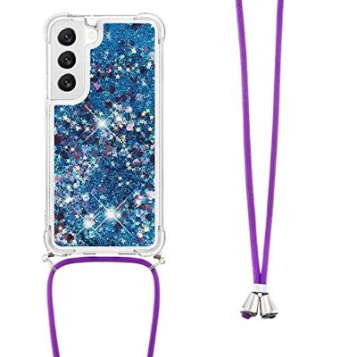 Lunso - Samsung Galaxy S23 - Telefoonhoes met koord - Glitter Blauw